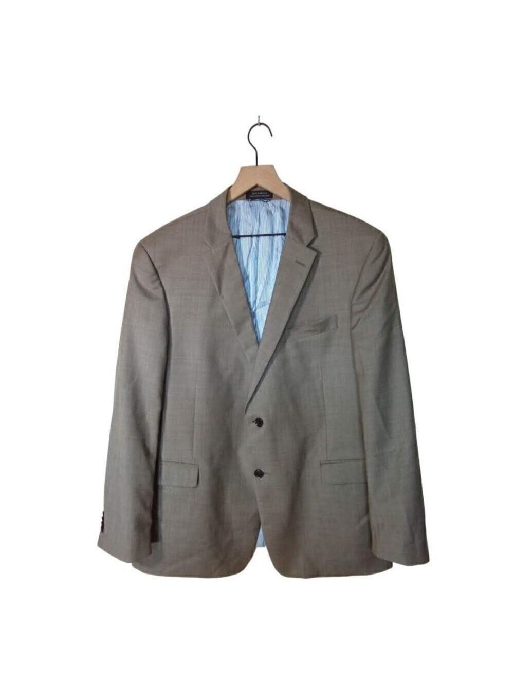 TOMMY Hilfiger Tan Plaid Single Breasted Double Vented Wool Blazer Sz 46R